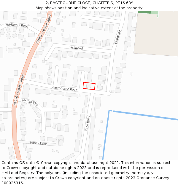 2, EASTBOURNE CLOSE, CHATTERIS, PE16 6RY: Location map and indicative extent of plot