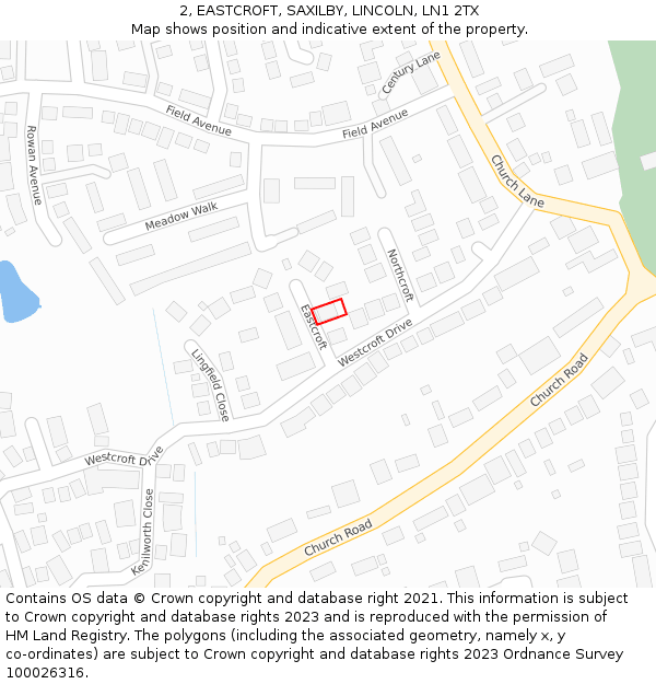 2, EASTCROFT, SAXILBY, LINCOLN, LN1 2TX: Location map and indicative extent of plot