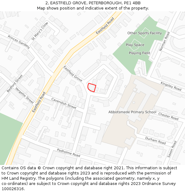 2, EASTFIELD GROVE, PETERBOROUGH, PE1 4BB: Location map and indicative extent of plot