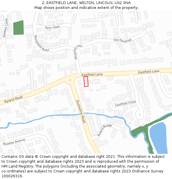 2, EASTFIELD LANE, WELTON, LINCOLN, LN2 3NA: Location map and indicative extent of plot