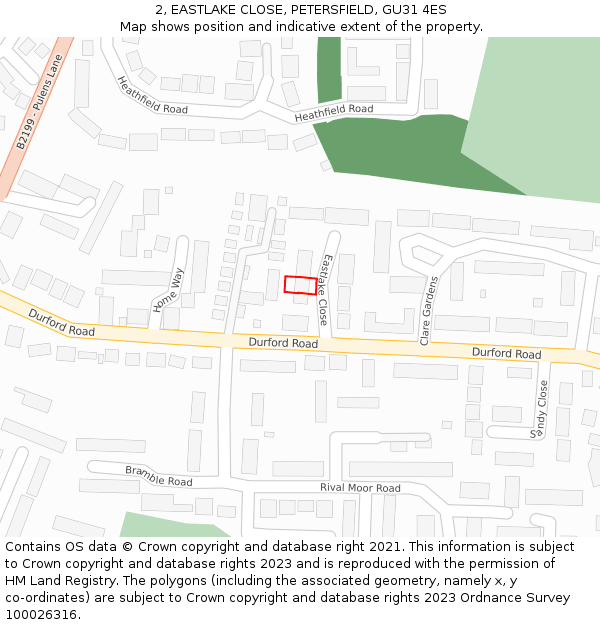 2, EASTLAKE CLOSE, PETERSFIELD, GU31 4ES: Location map and indicative extent of plot