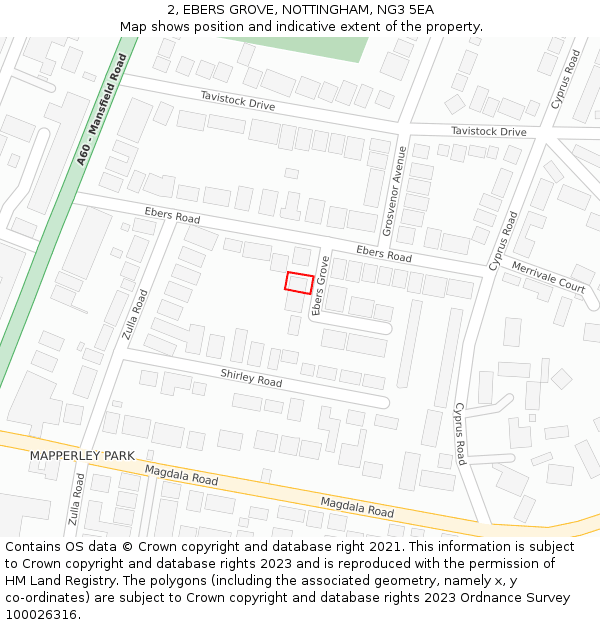 2, EBERS GROVE, NOTTINGHAM, NG3 5EA: Location map and indicative extent of plot