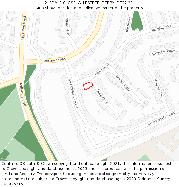 2, EDALE CLOSE, ALLESTREE, DERBY, DE22 2RL: Location map and indicative extent of plot