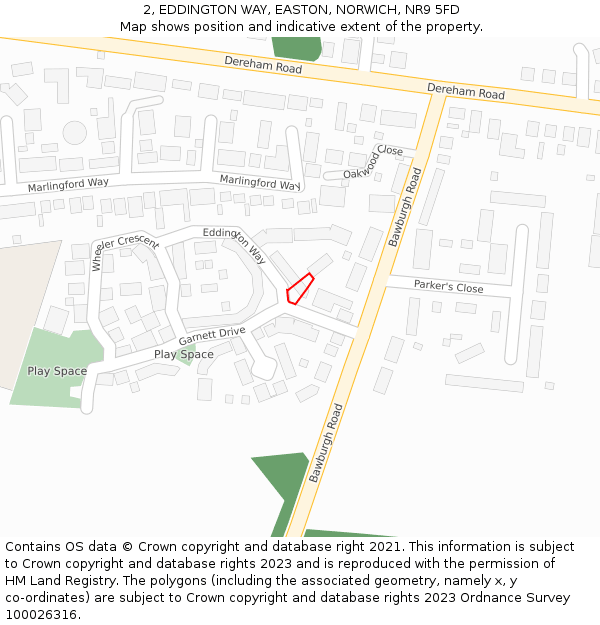 2, EDDINGTON WAY, EASTON, NORWICH, NR9 5FD: Location map and indicative extent of plot