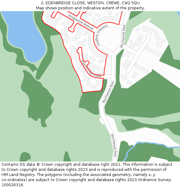 2, EDENBRIDGE CLOSE, WESTON, CREWE, CW2 5QU: Location map and indicative extent of plot