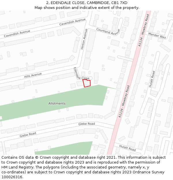 2, EDENDALE CLOSE, CAMBRIDGE, CB1 7XD: Location map and indicative extent of plot