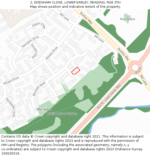 2, EDENHAM CLOSE, LOWER EARLEY, READING, RG6 3TH: Location map and indicative extent of plot
