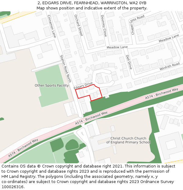 2, EDGARS DRIVE, FEARNHEAD, WARRINGTON, WA2 0YB: Location map and indicative extent of plot