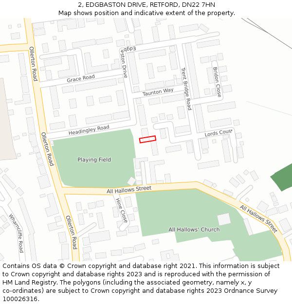 2, EDGBASTON DRIVE, RETFORD, DN22 7HN: Location map and indicative extent of plot