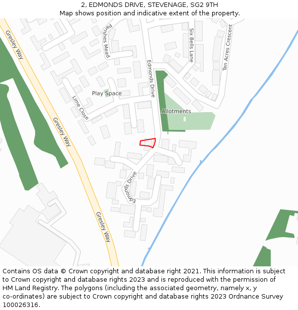 2, EDMONDS DRIVE, STEVENAGE, SG2 9TH: Location map and indicative extent of plot