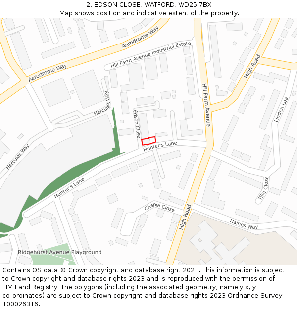 2, EDSON CLOSE, WATFORD, WD25 7BX: Location map and indicative extent of plot