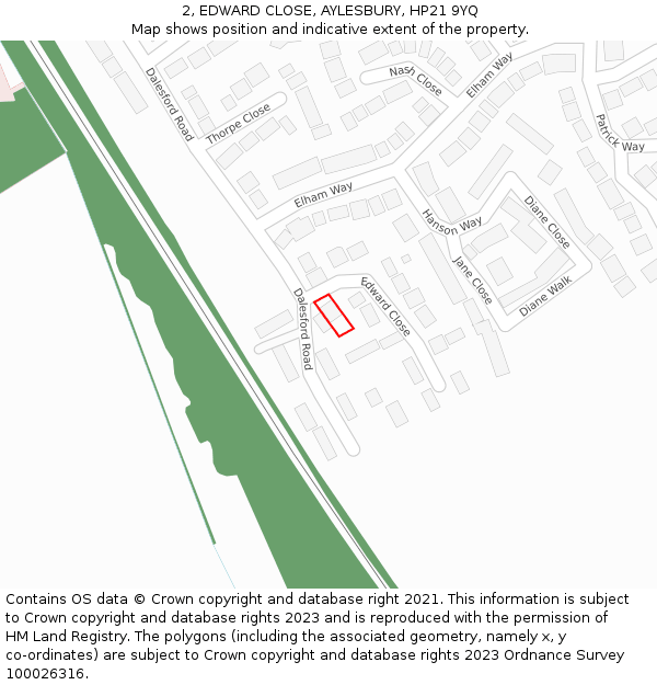 2, EDWARD CLOSE, AYLESBURY, HP21 9YQ: Location map and indicative extent of plot