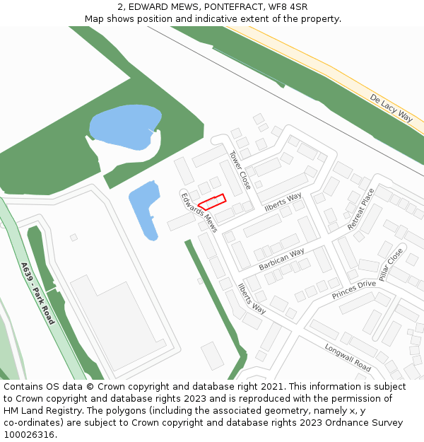 2, EDWARD MEWS, PONTEFRACT, WF8 4SR: Location map and indicative extent of plot