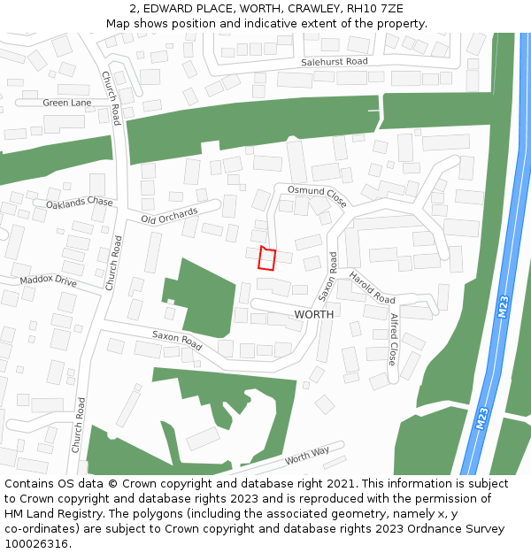 2, EDWARD PLACE, WORTH, CRAWLEY, RH10 7ZE: Location map and indicative extent of plot