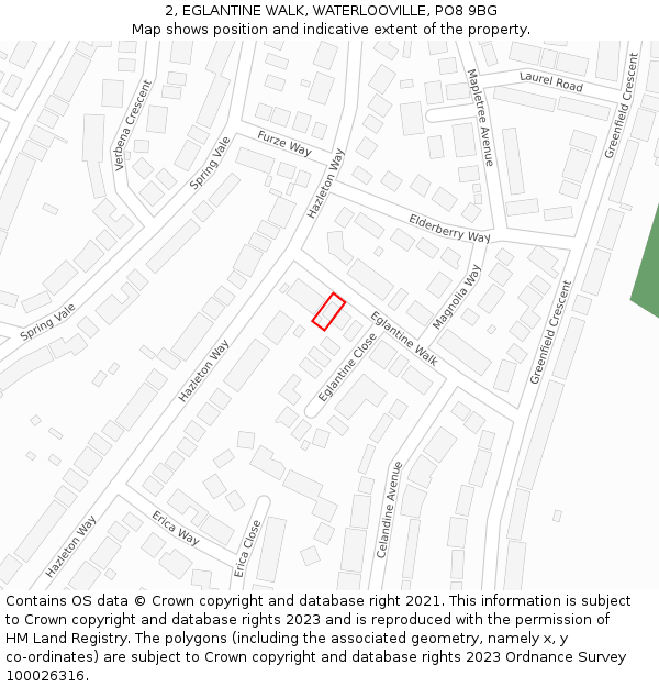 2, EGLANTINE WALK, WATERLOOVILLE, PO8 9BG: Location map and indicative extent of plot