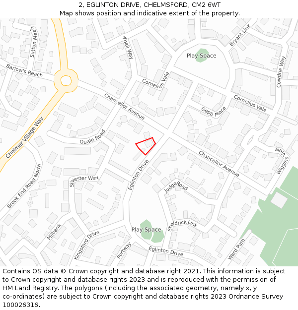 2, EGLINTON DRIVE, CHELMSFORD, CM2 6WT: Location map and indicative extent of plot