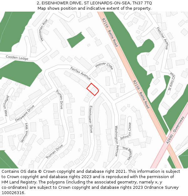2, EISENHOWER DRIVE, ST LEONARDS-ON-SEA, TN37 7TQ: Location map and indicative extent of plot