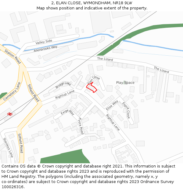 2, ELAN CLOSE, WYMONDHAM, NR18 9LW: Location map and indicative extent of plot