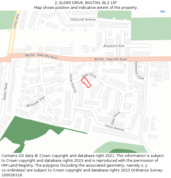 2, ELDER DRIVE, BOLTON, BL3 1AT: Location map and indicative extent of plot