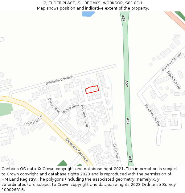 2, ELDER PLACE, SHIREOAKS, WORKSOP, S81 8FU: Location map and indicative extent of plot