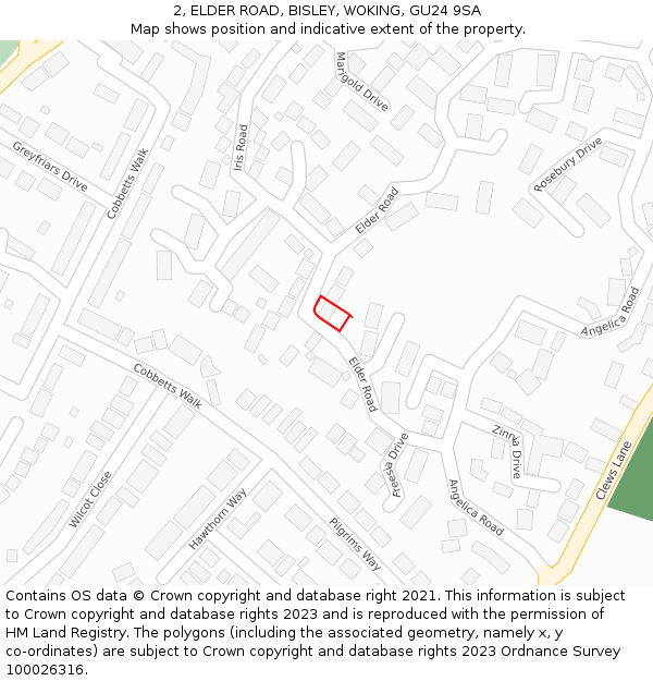 2, ELDER ROAD, BISLEY, WOKING, GU24 9SA: Location map and indicative extent of plot