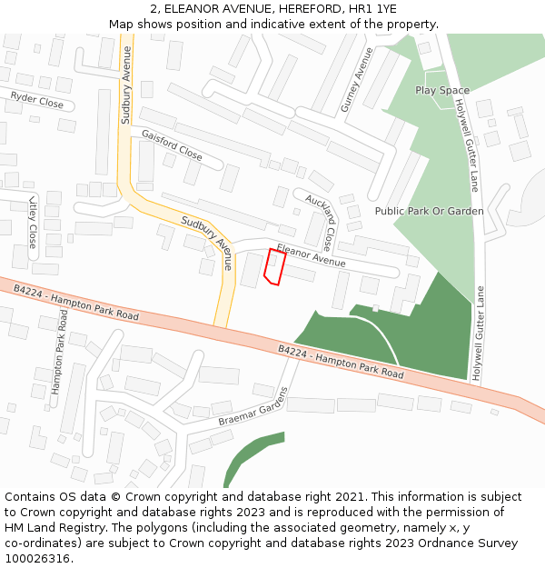 2, ELEANOR AVENUE, HEREFORD, HR1 1YE: Location map and indicative extent of plot