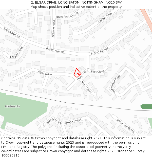 2, ELGAR DRIVE, LONG EATON, NOTTINGHAM, NG10 3PY: Location map and indicative extent of plot
