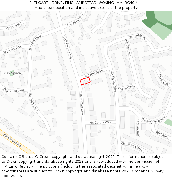 2, ELGARTH DRIVE, FINCHAMPSTEAD, WOKINGHAM, RG40 4HH: Location map and indicative extent of plot
