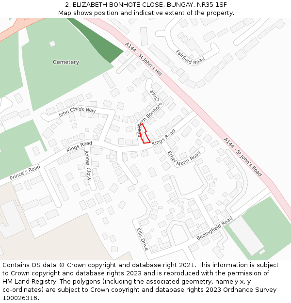 2, ELIZABETH BONHOTE CLOSE, BUNGAY, NR35 1SF: Location map and indicative extent of plot