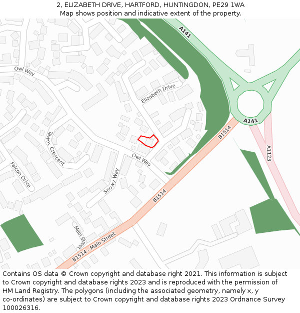 2, ELIZABETH DRIVE, HARTFORD, HUNTINGDON, PE29 1WA: Location map and indicative extent of plot