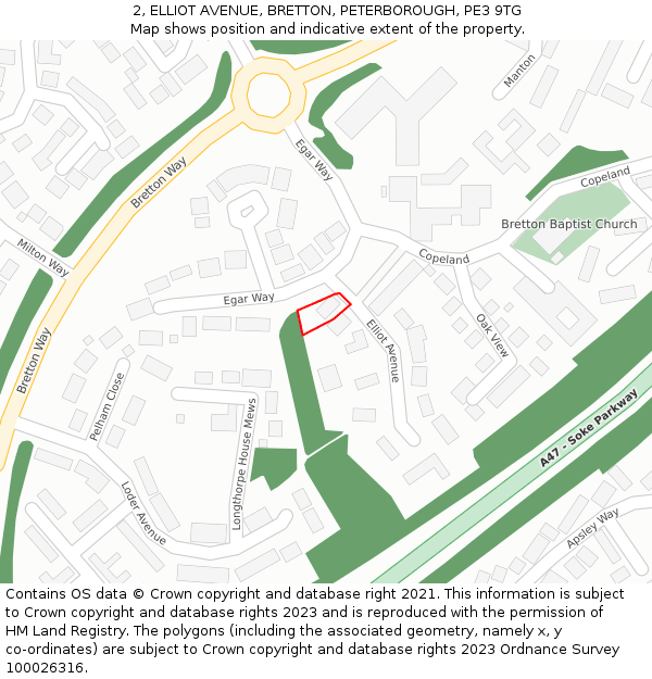 2, ELLIOT AVENUE, BRETTON, PETERBOROUGH, PE3 9TG: Location map and indicative extent of plot