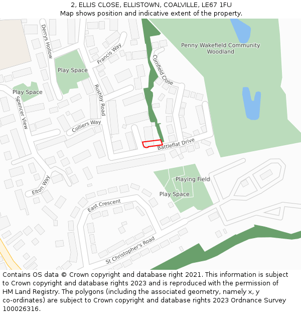 2, ELLIS CLOSE, ELLISTOWN, COALVILLE, LE67 1FU: Location map and indicative extent of plot