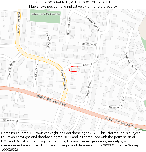 2, ELLWOOD AVENUE, PETERBOROUGH, PE2 8LT: Location map and indicative extent of plot