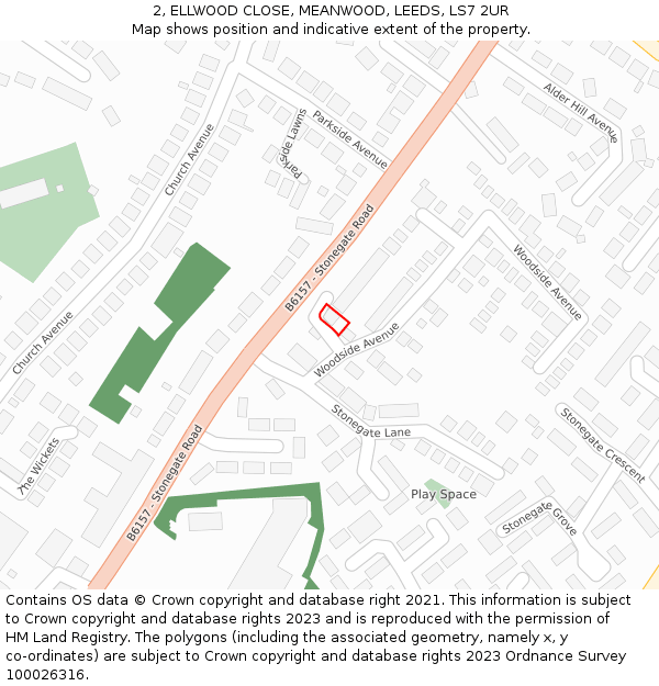 2, ELLWOOD CLOSE, MEANWOOD, LEEDS, LS7 2UR: Location map and indicative extent of plot