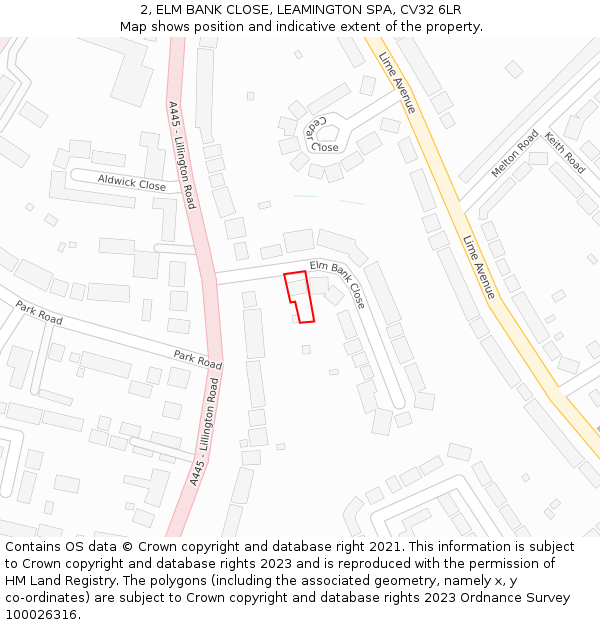 2, ELM BANK CLOSE, LEAMINGTON SPA, CV32 6LR: Location map and indicative extent of plot