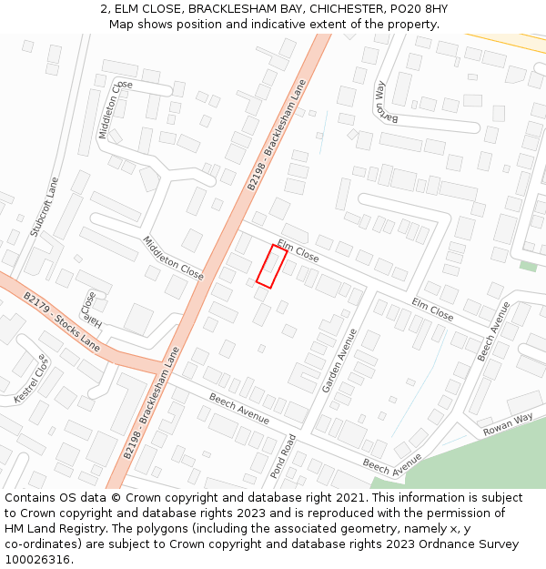 2, ELM CLOSE, BRACKLESHAM BAY, CHICHESTER, PO20 8HY: Location map and indicative extent of plot