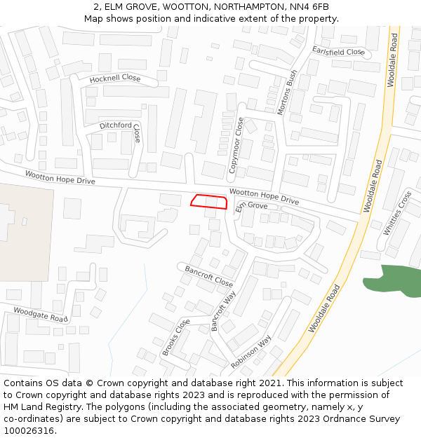 2, ELM GROVE, WOOTTON, NORTHAMPTON, NN4 6FB: Location map and indicative extent of plot