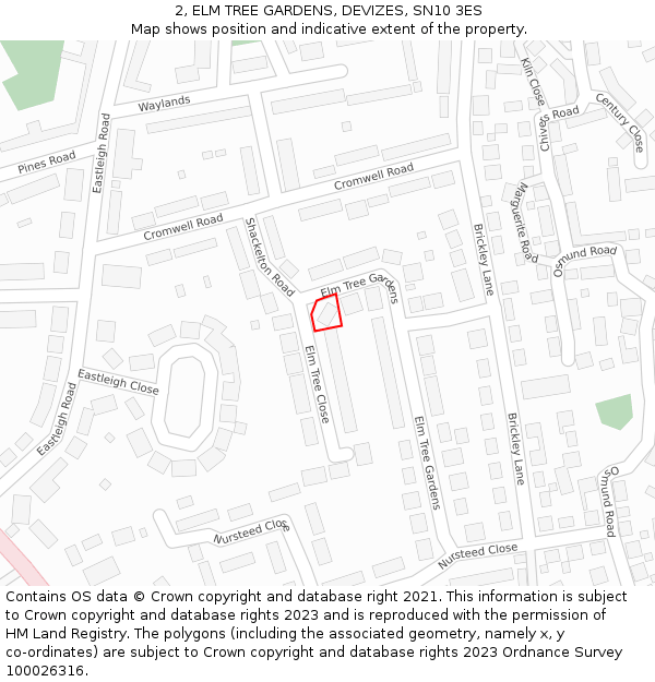 2, ELM TREE GARDENS, DEVIZES, SN10 3ES: Location map and indicative extent of plot