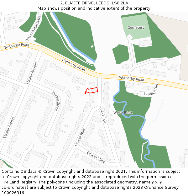 2, ELMETE DRIVE, LEEDS, LS8 2LA: Location map and indicative extent of plot