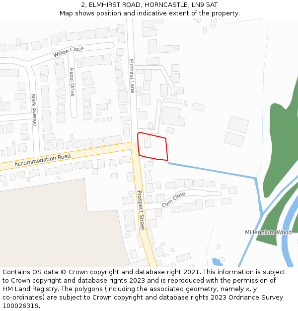 2, ELMHIRST ROAD, HORNCASTLE, LN9 5AT: Location map and indicative extent of plot