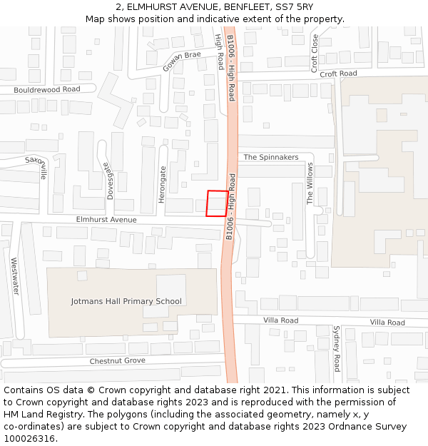 2, ELMHURST AVENUE, BENFLEET, SS7 5RY: Location map and indicative extent of plot