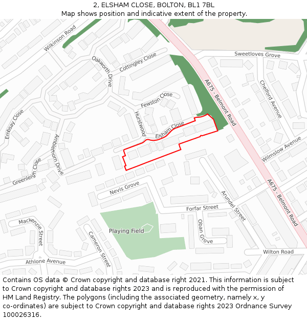 2, ELSHAM CLOSE, BOLTON, BL1 7BL: Location map and indicative extent of plot