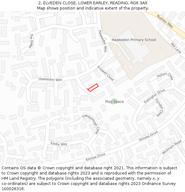 2, ELVEDEN CLOSE, LOWER EARLEY, READING, RG6 3AX: Location map and indicative extent of plot