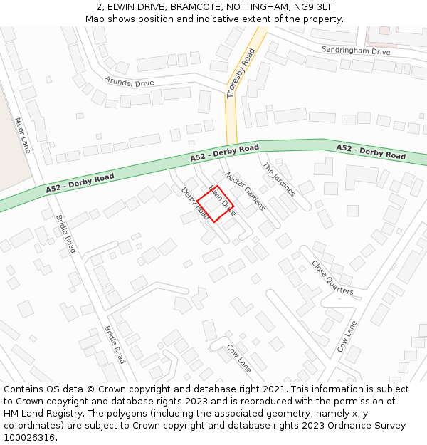 2, ELWIN DRIVE, BRAMCOTE, NOTTINGHAM, NG9 3LT: Location map and indicative extent of plot