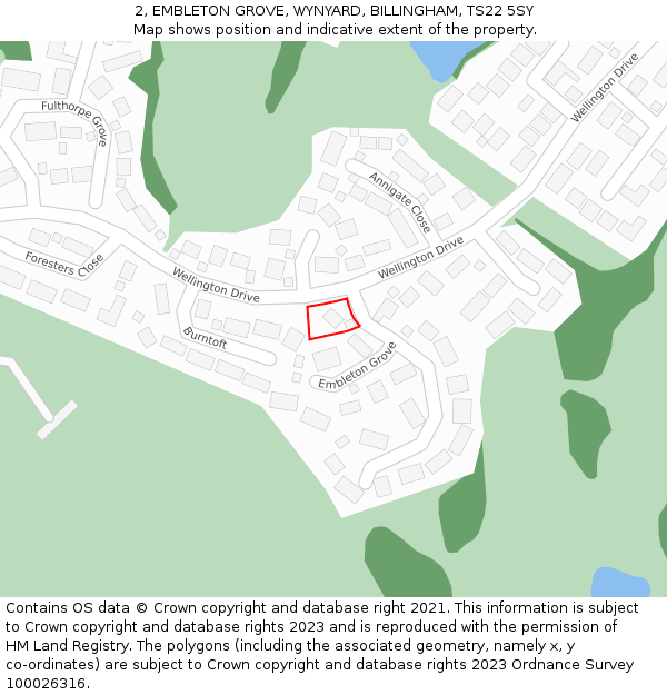 2, EMBLETON GROVE, WYNYARD, BILLINGHAM, TS22 5SY: Location map and indicative extent of plot