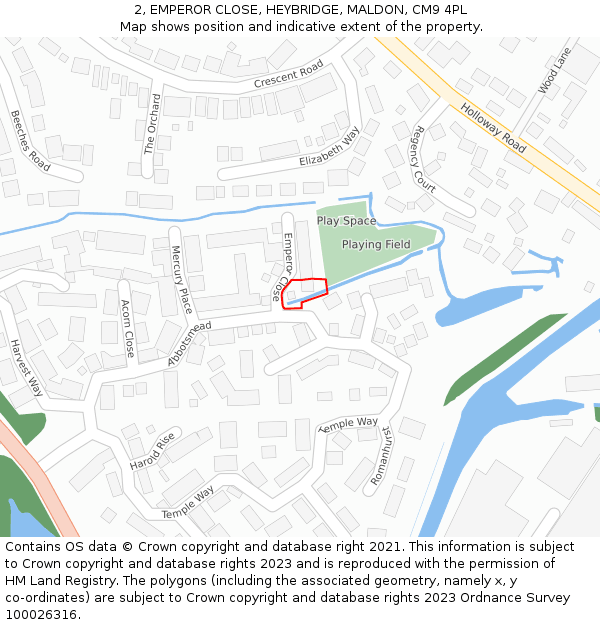 2, EMPEROR CLOSE, HEYBRIDGE, MALDON, CM9 4PL: Location map and indicative extent of plot