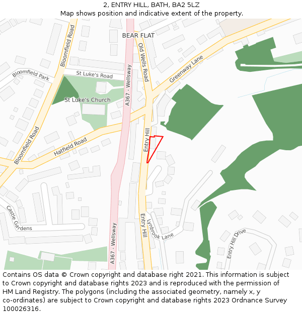 2, ENTRY HILL, BATH, BA2 5LZ: Location map and indicative extent of plot