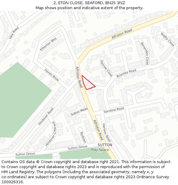 2, ETON CLOSE, SEAFORD, BN25 3NZ: Location map and indicative extent of plot