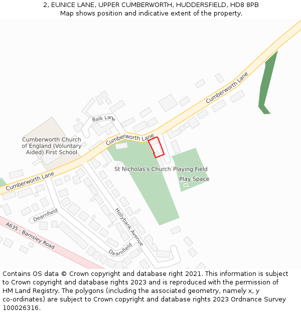 2, EUNICE LANE, UPPER CUMBERWORTH, HUDDERSFIELD, HD8 8PB: Location map and indicative extent of plot