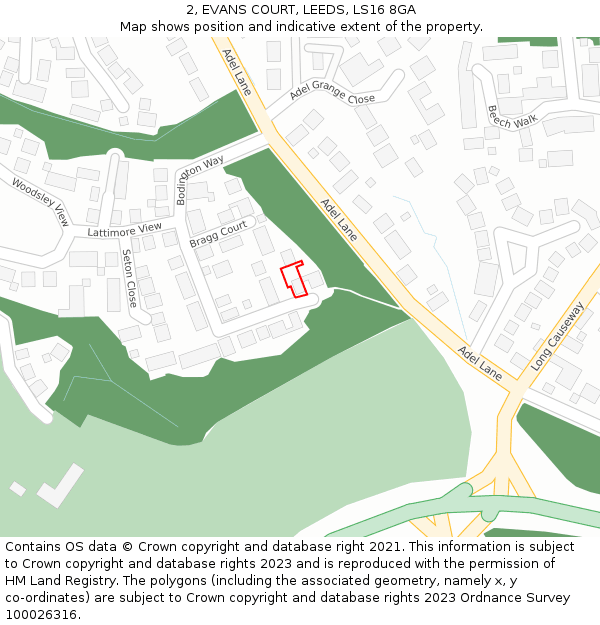 2, EVANS COURT, LEEDS, LS16 8GA: Location map and indicative extent of plot